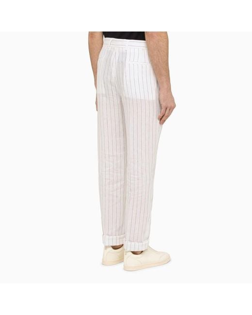Pantalone gessato bianca in lino di Brunello Cucinelli in White da Uomo