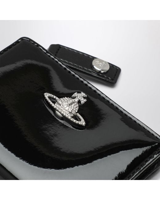 Vivienne Westwood Black Slim Flap Card Holder With Crystal-Embellished Orb Bas Relief