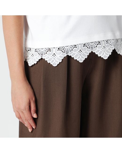Weekend by Maxmara White Cotton T-Shirt With Lace Trim