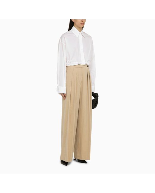 Dries Van Noten Natural Cotton Wide Pleated Trousers