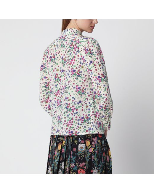 Gucci Gray Printed Silk Shirt With Bow