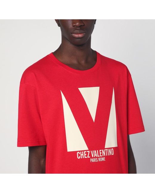 Valentino Red T-shirt With Chez Print for men