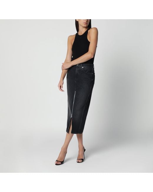 Haikure Black Washed Denim Skirt With Front Zip