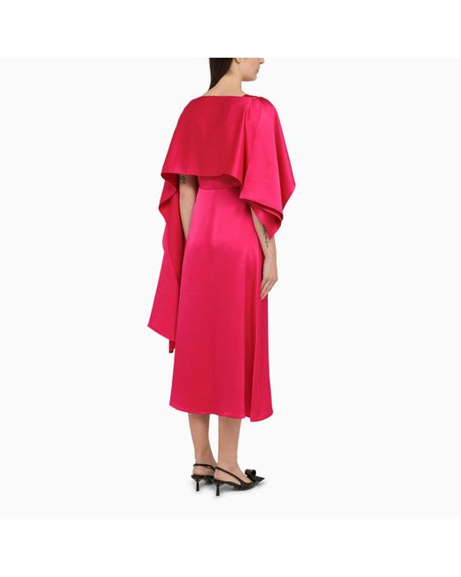 Weekend by Maxmara Red Fuxia Satin Midi Dress With Stole