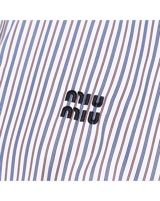 Miu Miu White Weißes Gestreiftes Hemd Mit Logo