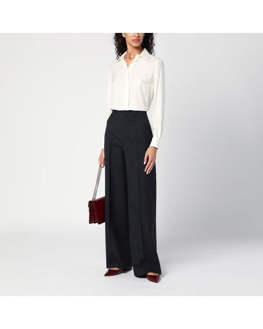 Gucci Black Dark Wool Wide Trousers