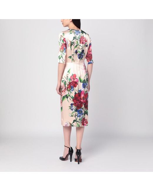 Abito midi con stampa floreale di Dolce & Gabbana in Red