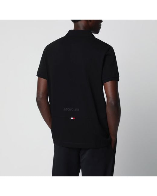 Moncler Black Cotton Piqué Polo Shirt With Logo Patch for men