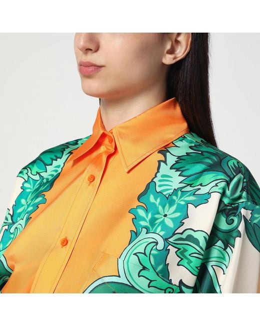 Etro Green Floral Print Shirt With Knotted Detail