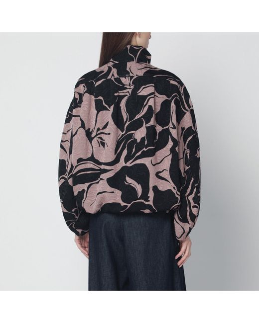 Dries Van Noten Black Jacket With Floral Jacquard Texture