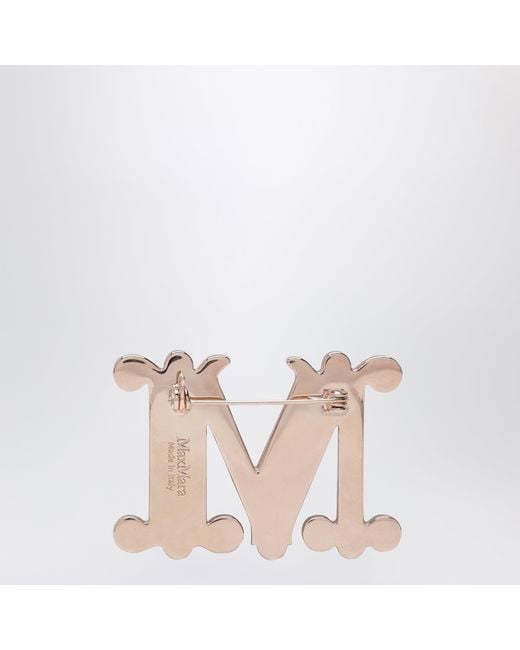Max Mara White Monogram Brooch With Micro Crystals