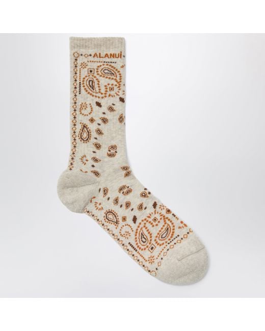 Alanui Natural Cotton-Blend Bandana-Pattern Socks