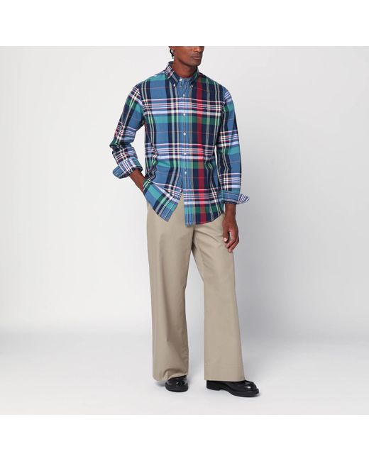 Polo Ralph Lauren Blue Check Pattern Shirt Custom-Fit for men