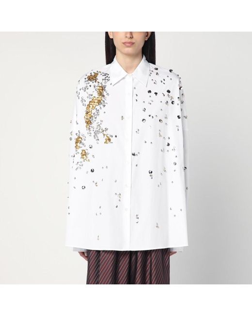 Camicia oversize bianca con perline di Dries Van Noten in White