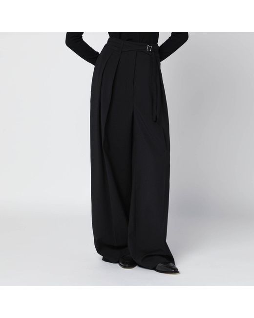 Sportmax Black Wide-Leg Stretch-Wool Trousers