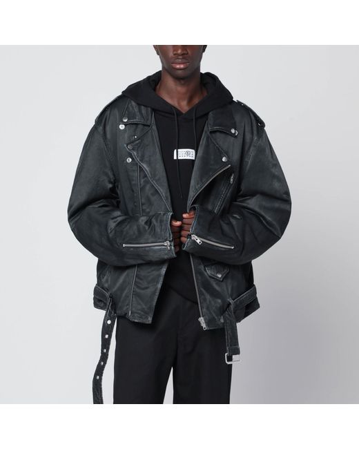 MM6 by Maison Margiela Black Washed-Effect Biker Jacket for men