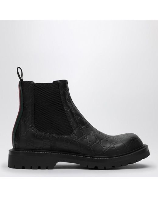 Gucci Black Leather Ankle Boot With Web Detail for men
