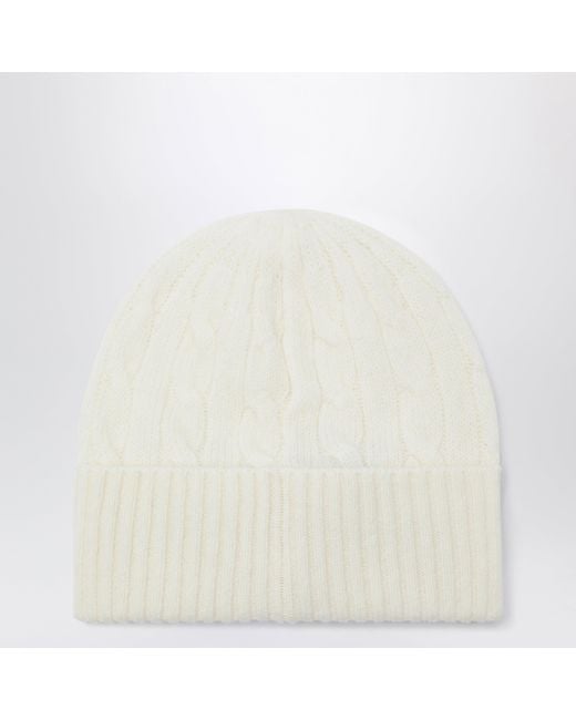 Polo Ralph Lauren White Cable-Knit Logo Beanie