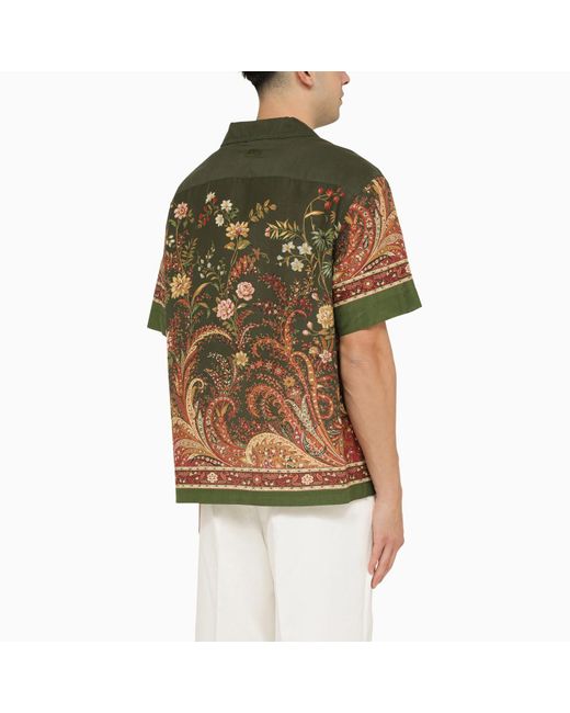 Etro Green Bowling Shirt With Paisley Pattern for men