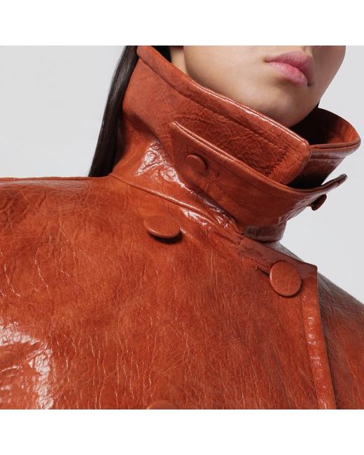 Giacca con cintura color cuoio in ecopelle di ANDAMANE in Orange