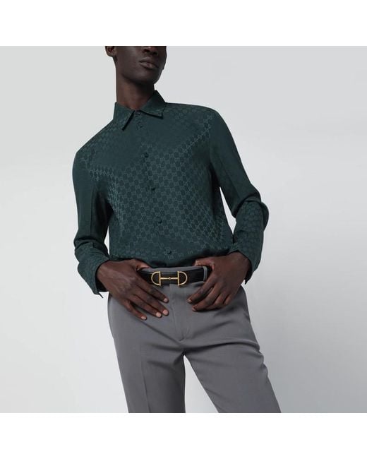 Gucci Black Reversible Leather Belt With Horsebit for men