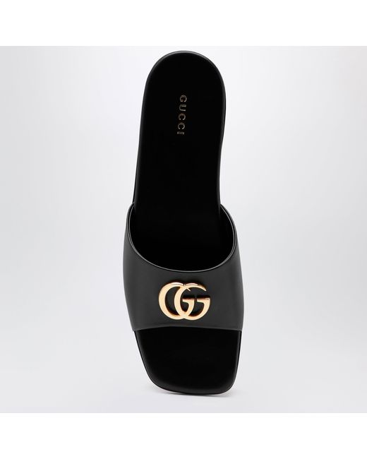 Gucci Black Nappa Leather Double G Slides