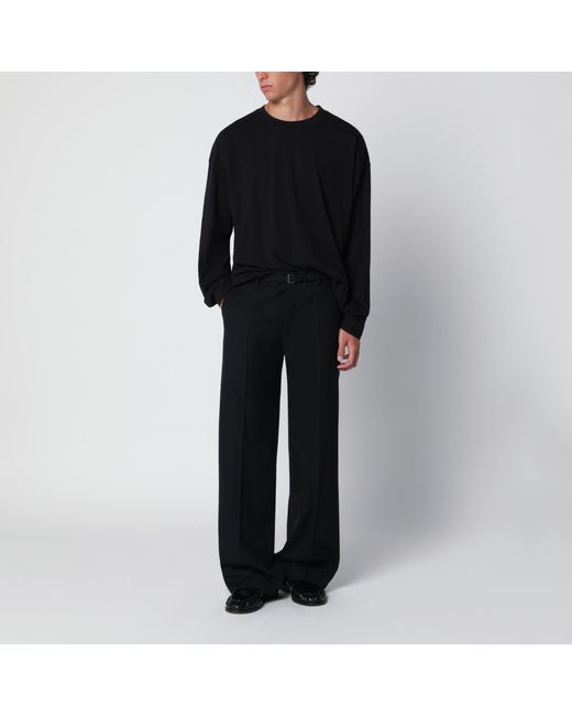 Dries Van Noten Black Long-Sleeve Cotton T-Shirt for men
