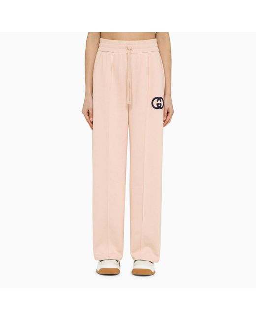 Gucci Pink Light Cotton Sports Trousers With Logo