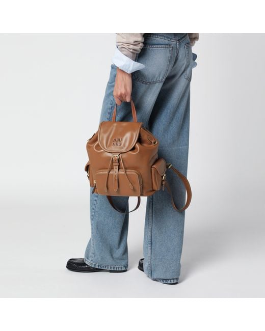 Miu Miu Brown Cognac Calfskin Backpack