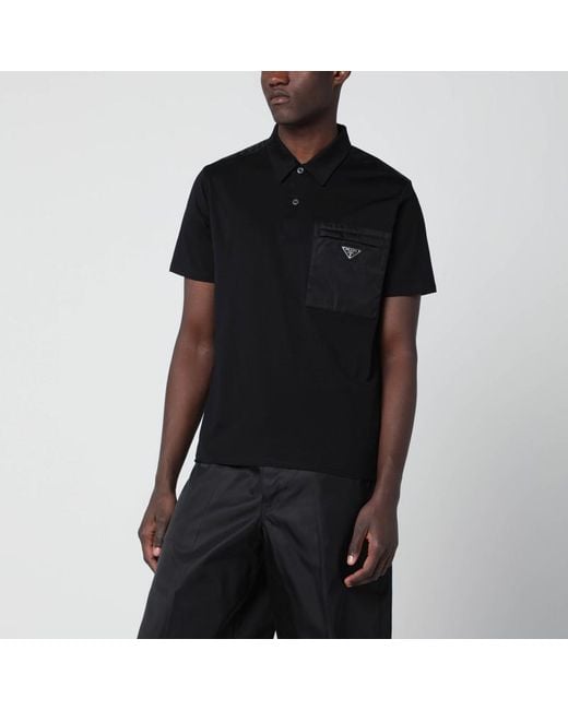 Polo En Coton Stretch Et Re-Nylon Prada pour homme en coloris Black