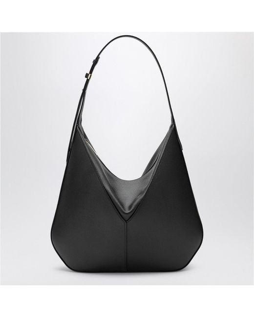Valextra Black Vivi Leather Hobo Bag