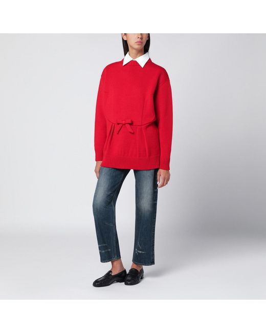Prada Red Wool Sweater With Bow