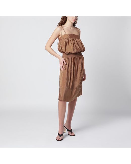 Saint Laurent Brown Caramel-Coloured Nylon Blend Crepe Dress
