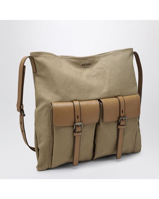Prada Natural Khaki Route Canvas And Leather Crossbody Bag for men