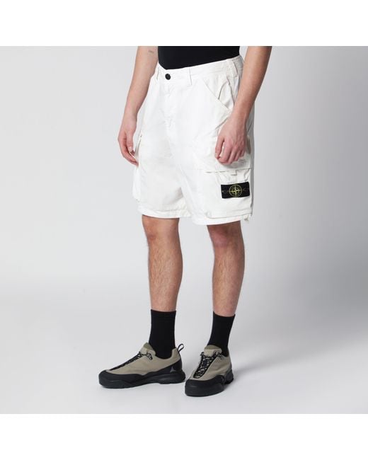Stone Island White Cotton And Nylon Ripstop Cargo Shorts for men