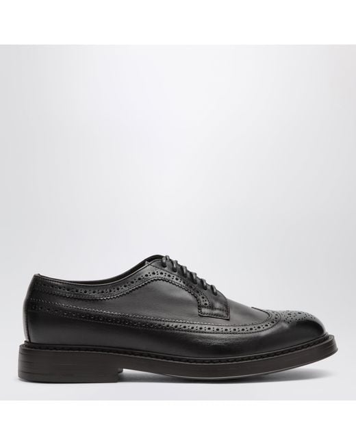 Doucal's Black Dark Leather Derby Shoes With Brogue Detailing for men