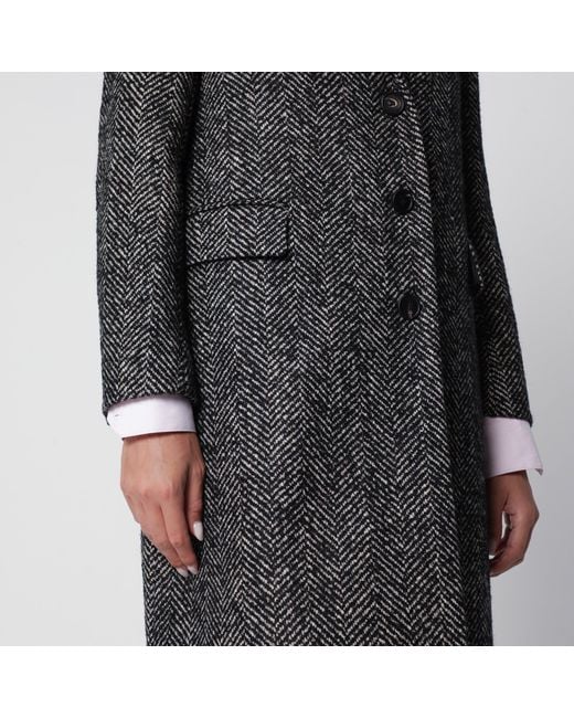 Tagliatore Black Single-Breasted Herringbone Coat