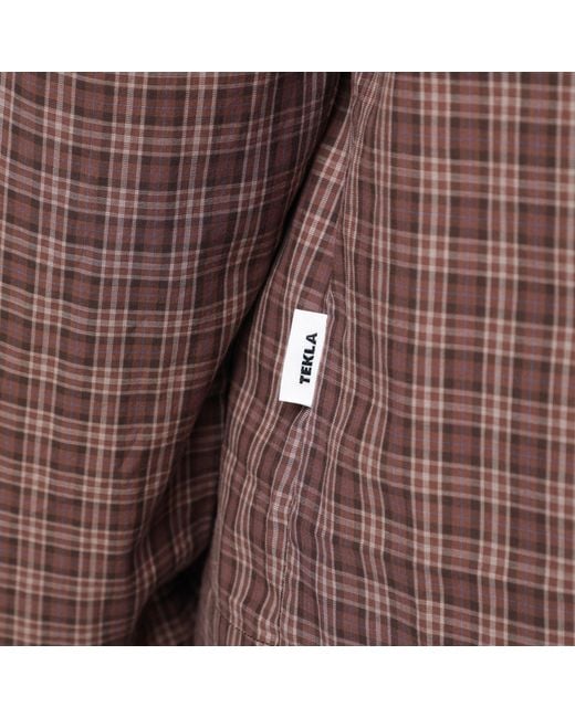 Tekla Brown Serra-Colored Cotton Pajama Shirt With Check Pattern for men