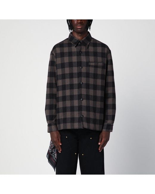 Destin Black Check Pattern Wool And Cashmere Overshirt for men