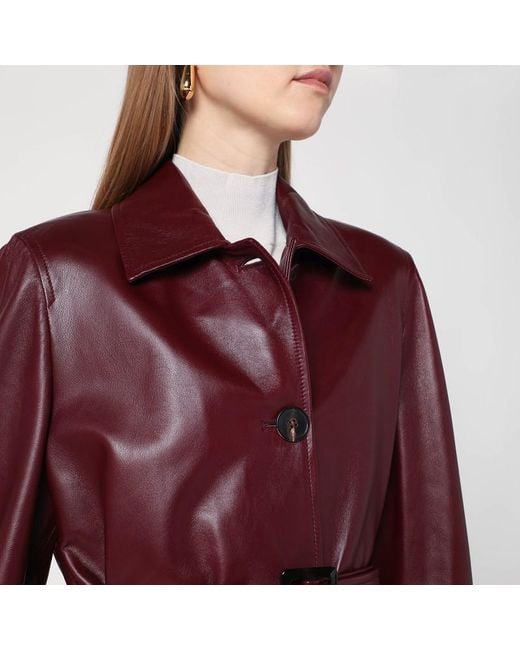 Max Mara Red Jacke Mit Gürtel Aus Bordeauxfarbenem Nappaleder