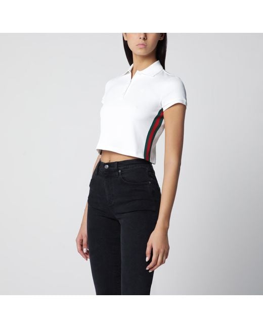 Gucci White Ribbed Cotton Jersey Polo With Web