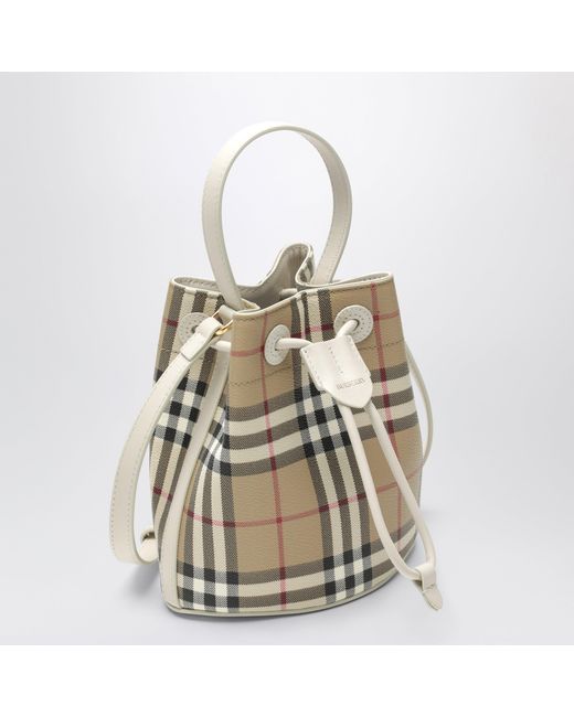 Burberry White Mini Bucket Bag With Check Pattern