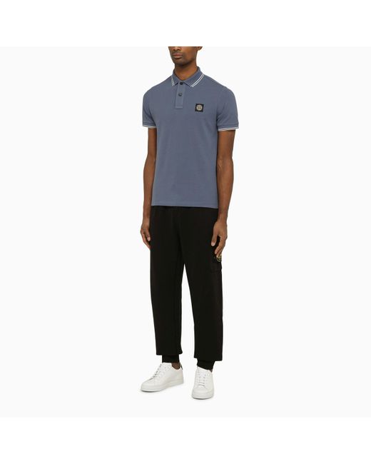 Stone Island Blue Aviation Coloured Short-sleeved Polo Shirt With Logo for men
