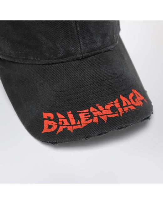 Balenciaga Black Cotton Drill Baseball Cap With Logo for men
