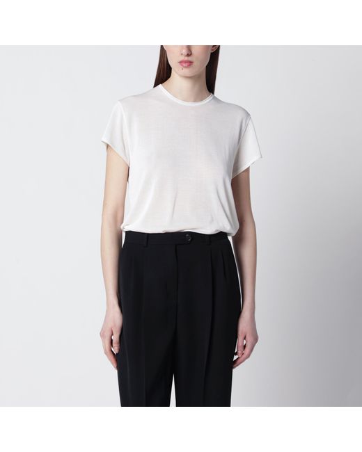 Totême White Ecru Silk Crêpe T-Shirt