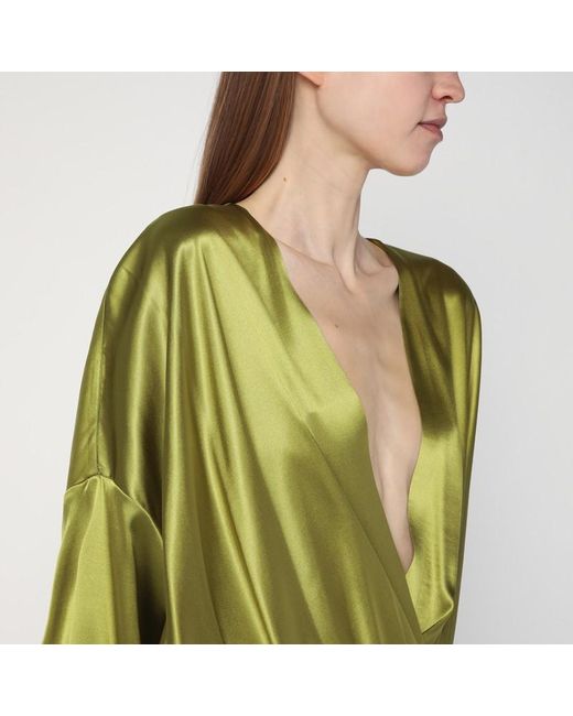 Dries Van Noten Green Weite Olivgrüne Bluse Aus Seide