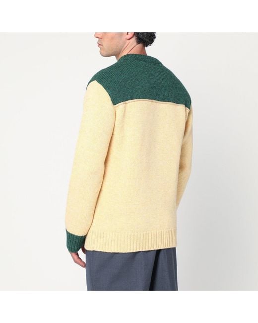 Prada Green Cream And Emerald Wool Sweater for men