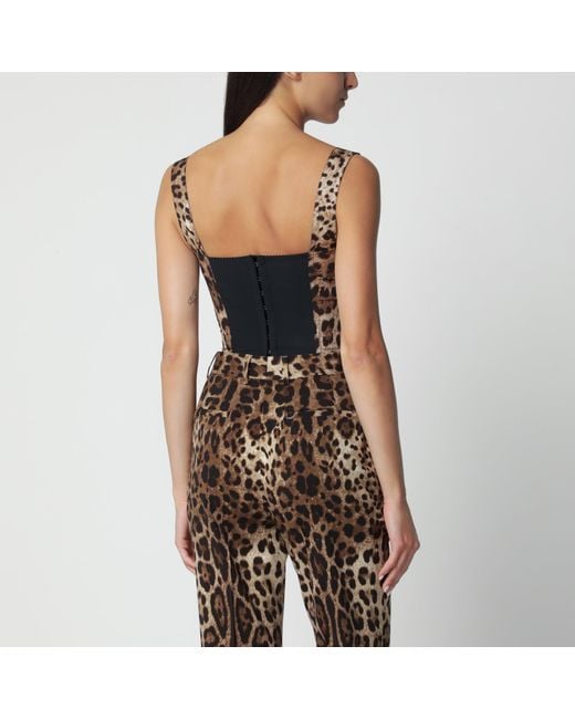 Dolce & Gabbana Black Leopard-Print Cotton Bustier Top