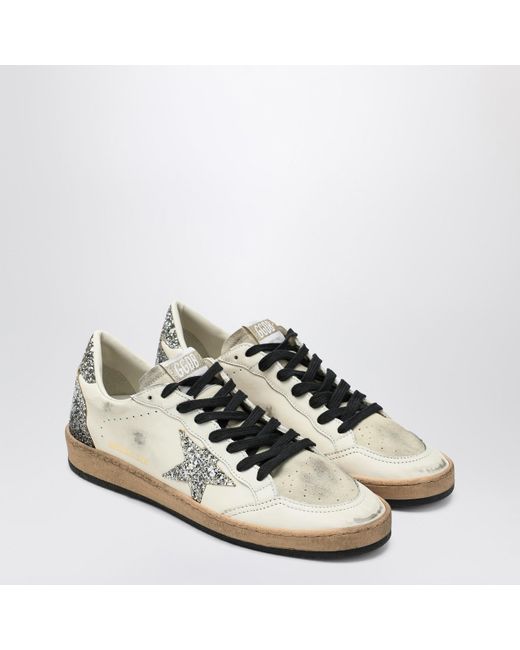 Golden Goose Deluxe Brand White Ballstar Sneaker With Glitter