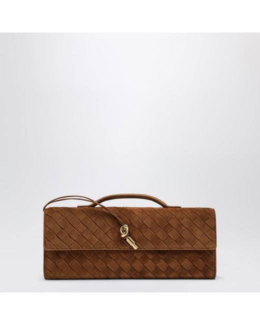 Bottega Veneta Brown Andiamo Clutch With Suede Handle